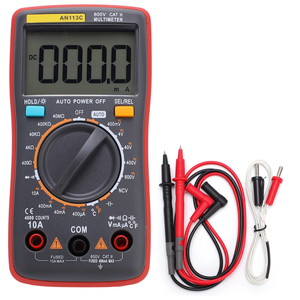 AN113C Digital Multimeter ABS High Accuracy Adjustable Bracket Backlight Industrial Handheld VoltmeterRed