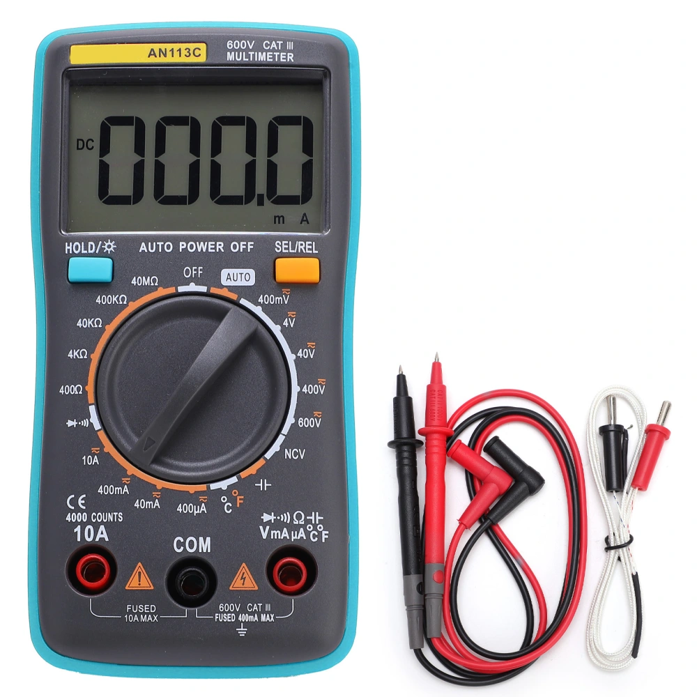 AN113C Digital Multimeter ABS High Accuracy Adjustable Bracket Backlight Industrial Handheld VoltmeterBlue