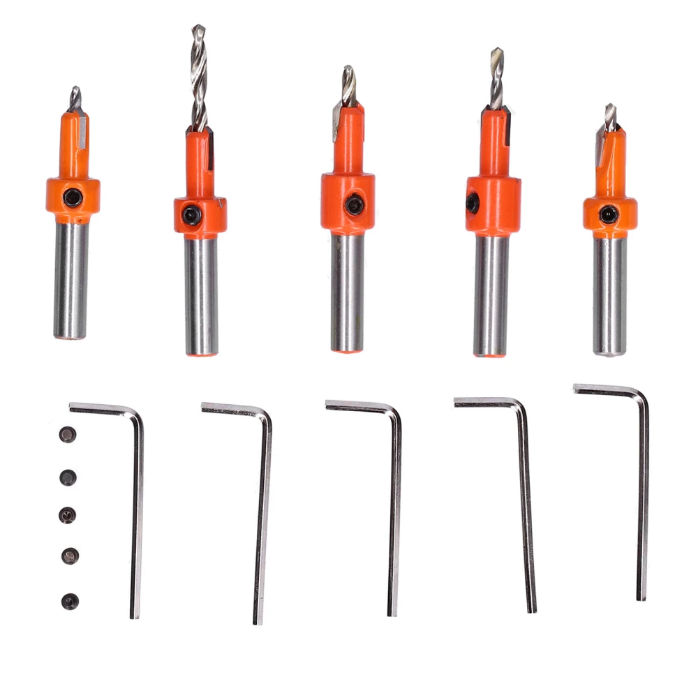 5Pcs Countersink Drill Bit Set High Hardness Strong Cutting Force Durable Wood Drill for Carpentry