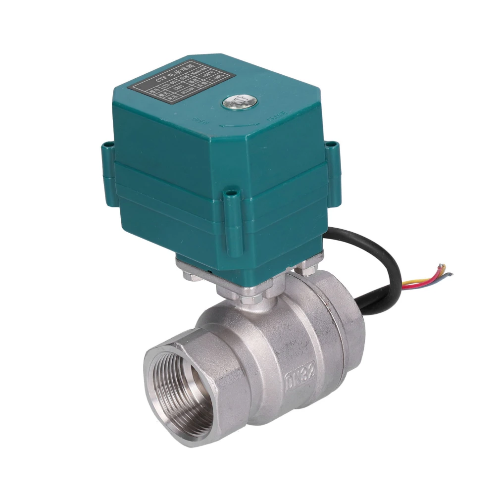 Electric Ball Valve Motorized Switch BSP DN32 Stainless Steel 2‑Port 3 Wire Setup AC220V