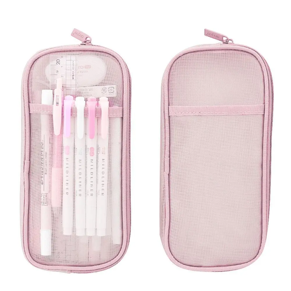 Grid Mesh Pen Pencil Case Makeup Color Pouch Cosmetics Bag Multi Purpose For School Teen Girls Transparent Pen Case Stationery Bag for Adluts