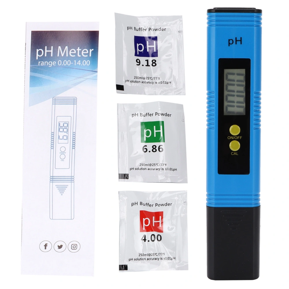 PH Meter Tester Portable LCD Digital Water Quality Test Pen for Aquaculture Pool Aquarium Blue