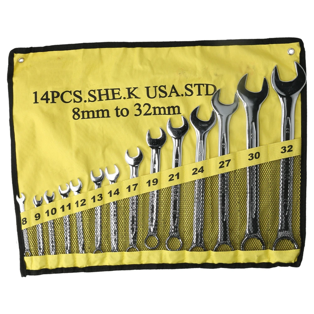 14Pcs Ratcheting Wrench Set Metric Dual Purpose Gear Spanner Combination SK‑318‑14