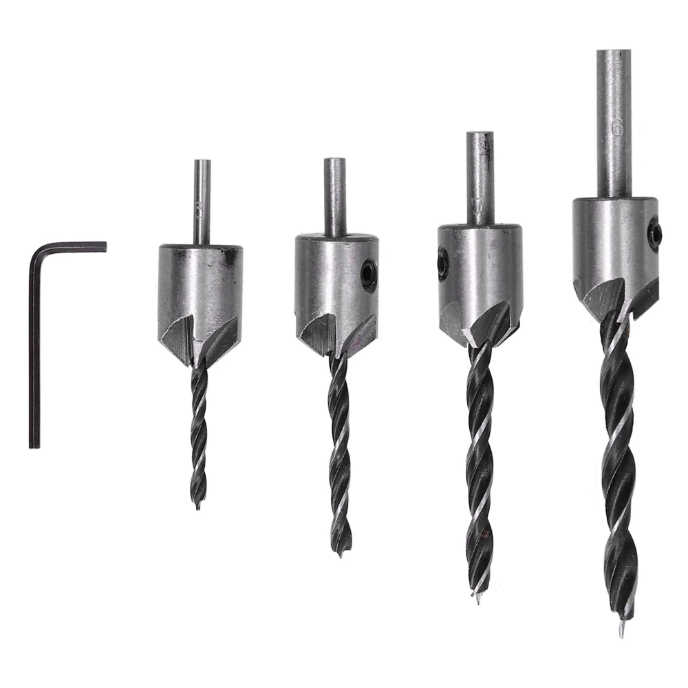 4Pcs Countersink Drill Bit 5 Flute Chamfer Positioning Reaming Tool Set with Hex Wrench