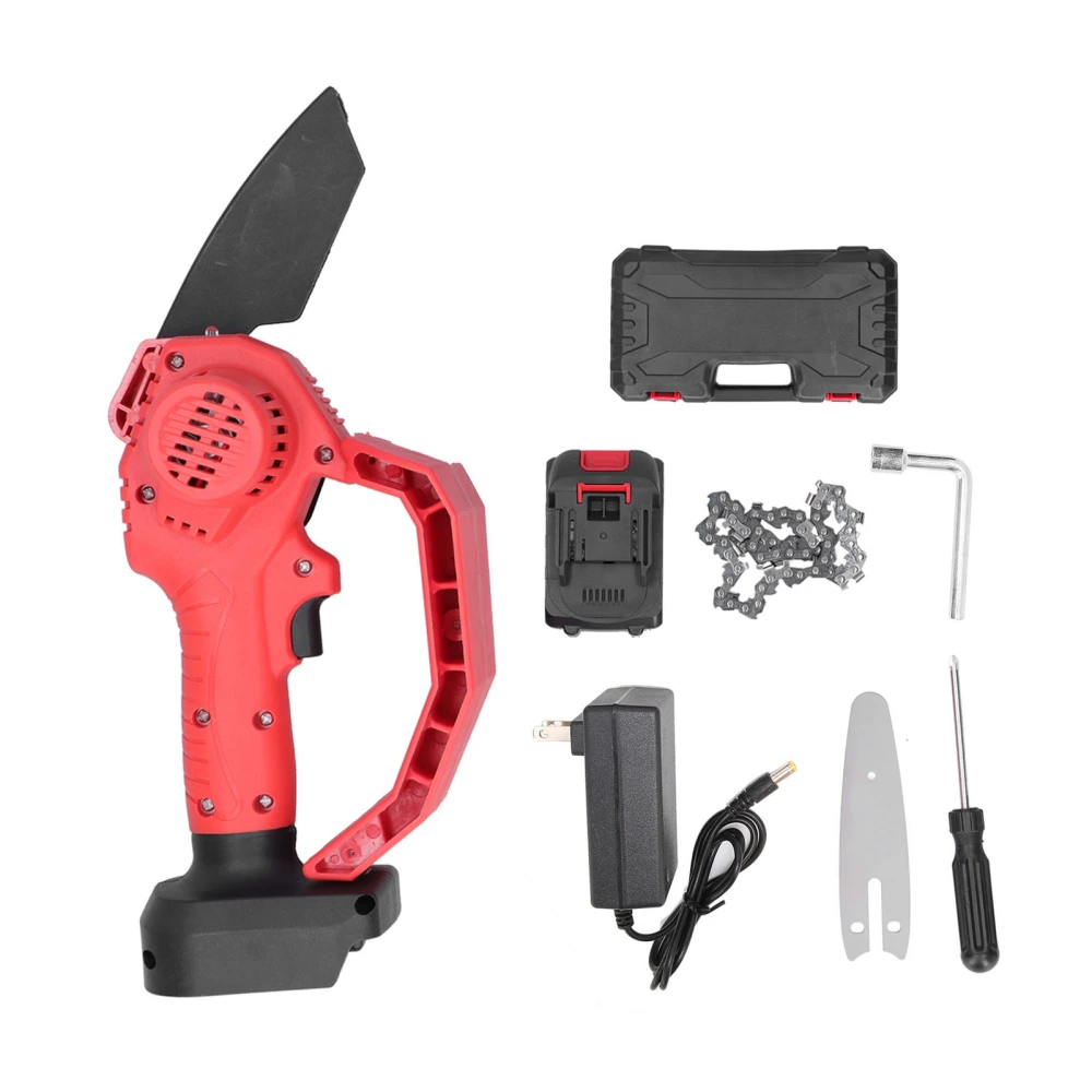 Mini Electric Chainsaw Black Red Charging Mode Woodworking Garden Trimming Tools AC110‑240V DC21VUS Plug