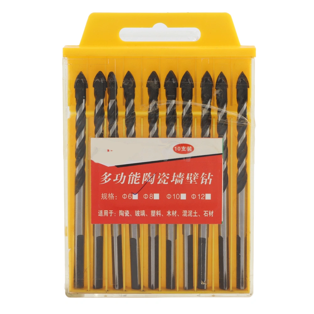 10pcs Drill Bits Black CrossedAngle Spearhead Hex Handle Concrete Ceramic Drill Bit for Tile Brick Glass Plastic Wood