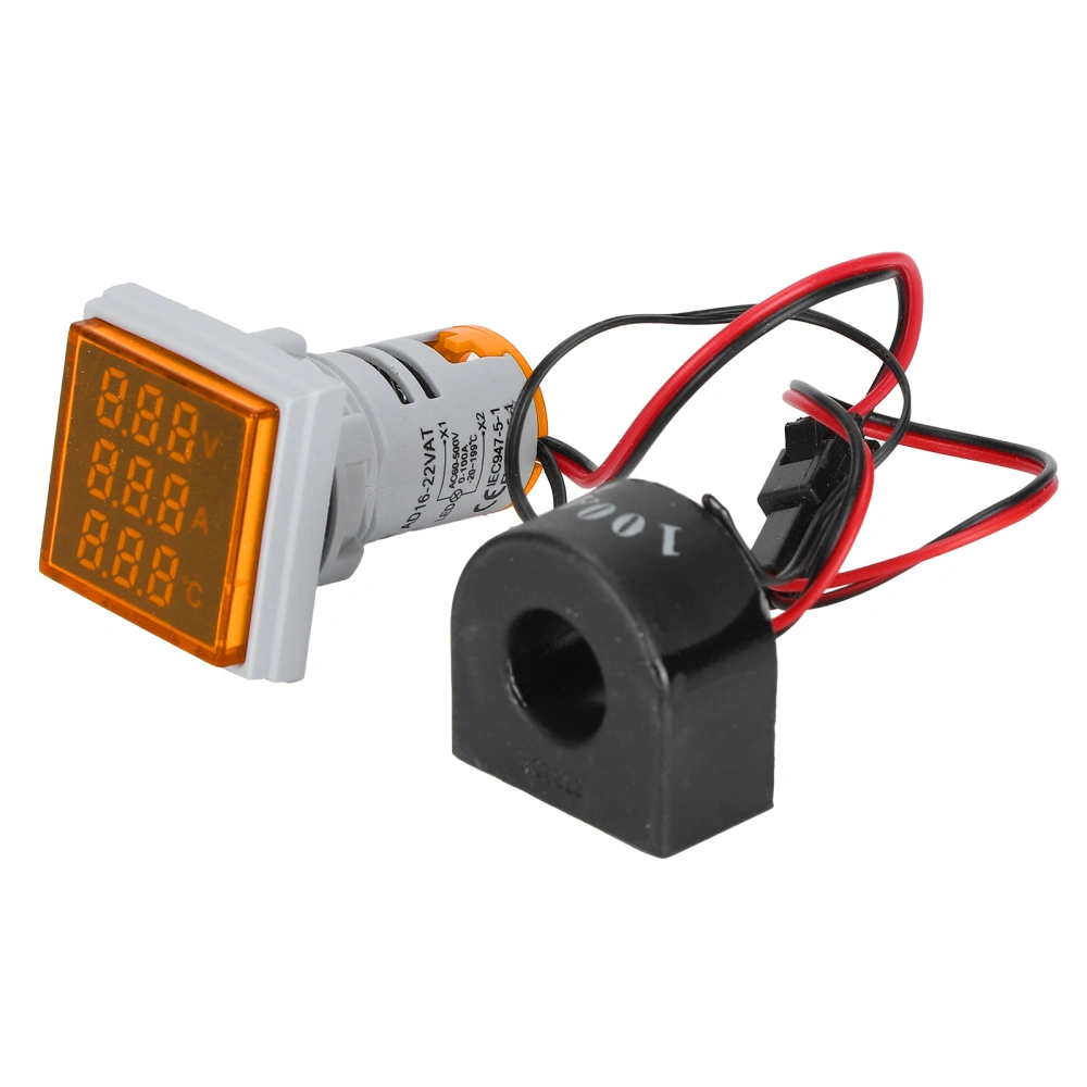 Current Signal Indicator Universal Temperature 3‑Display Square Lamp Light 60~500VAC AD16‑22VATYellow