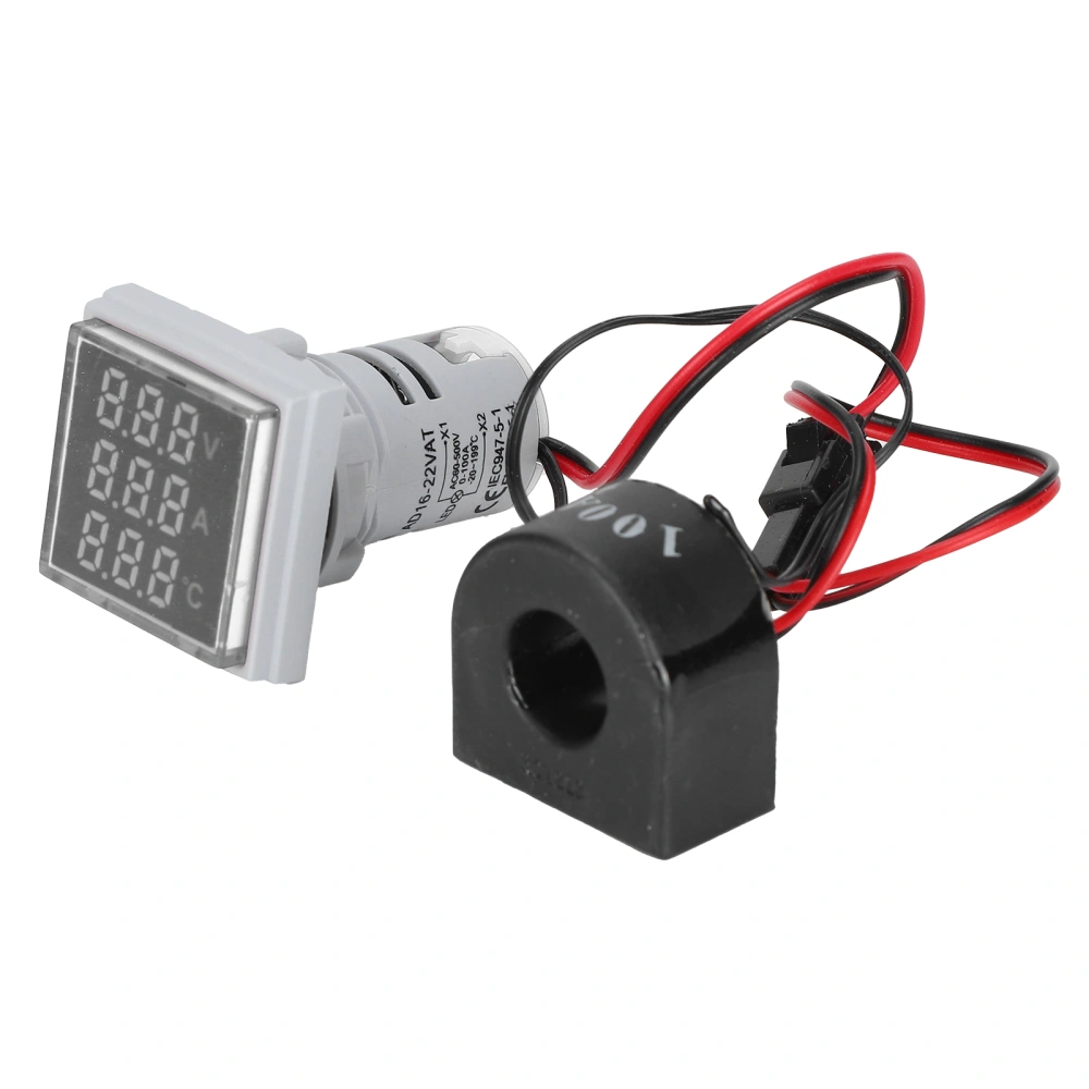 Current Signal Indicator Universal Temperature 3‑Display Square Lamp Light 60~500VAC AD16‑22VATWhite