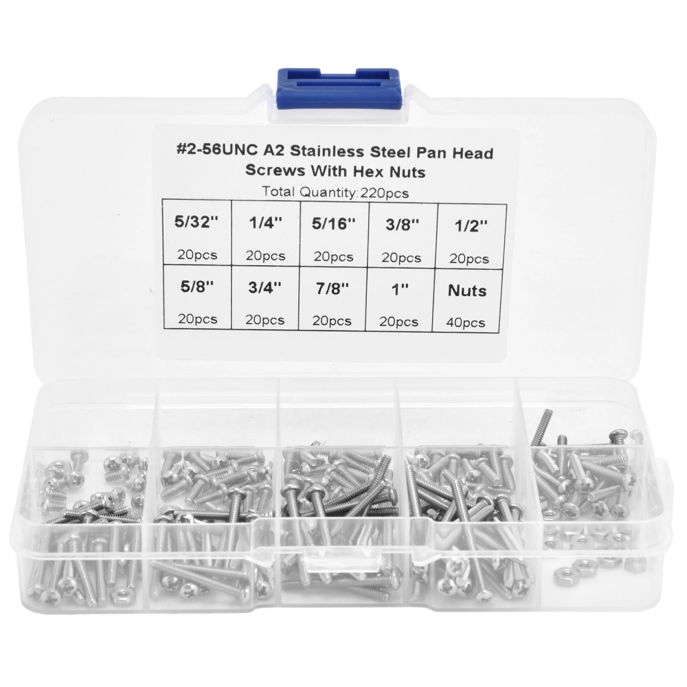 180Pcs Cross Pan Screws 40Pcs Nuts 304 Stainless Steel American System #256UNC