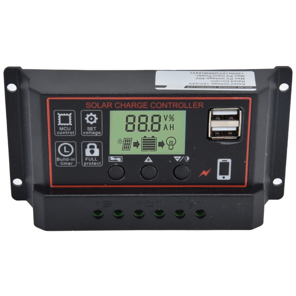 Smart Charge Controller Dual USB Solar Battery Panel PWM Charging Control Equipment 12/24V30A