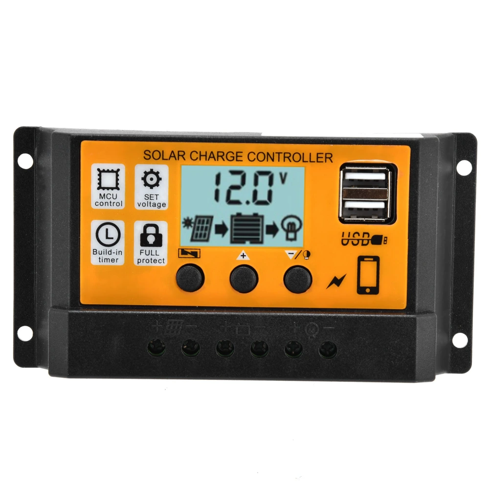 Smart Charge Controller Solar Panel Dual USB 3‑Stage PWM Charging Control Regulator 12V/24V30A