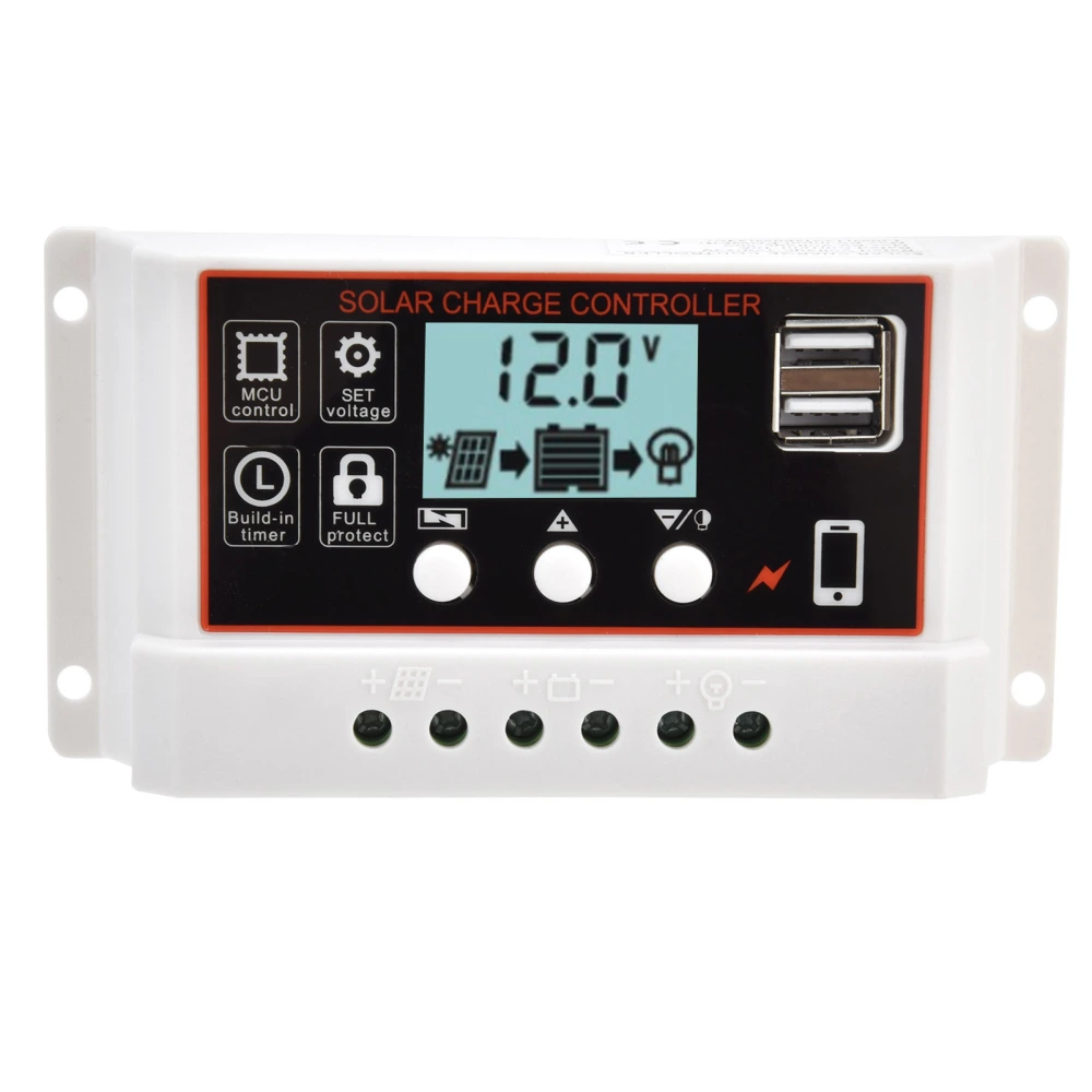 Solar Panel Controller Smart Dual USB Battery PWM Charge Discharge Control Device 12V/24V30A