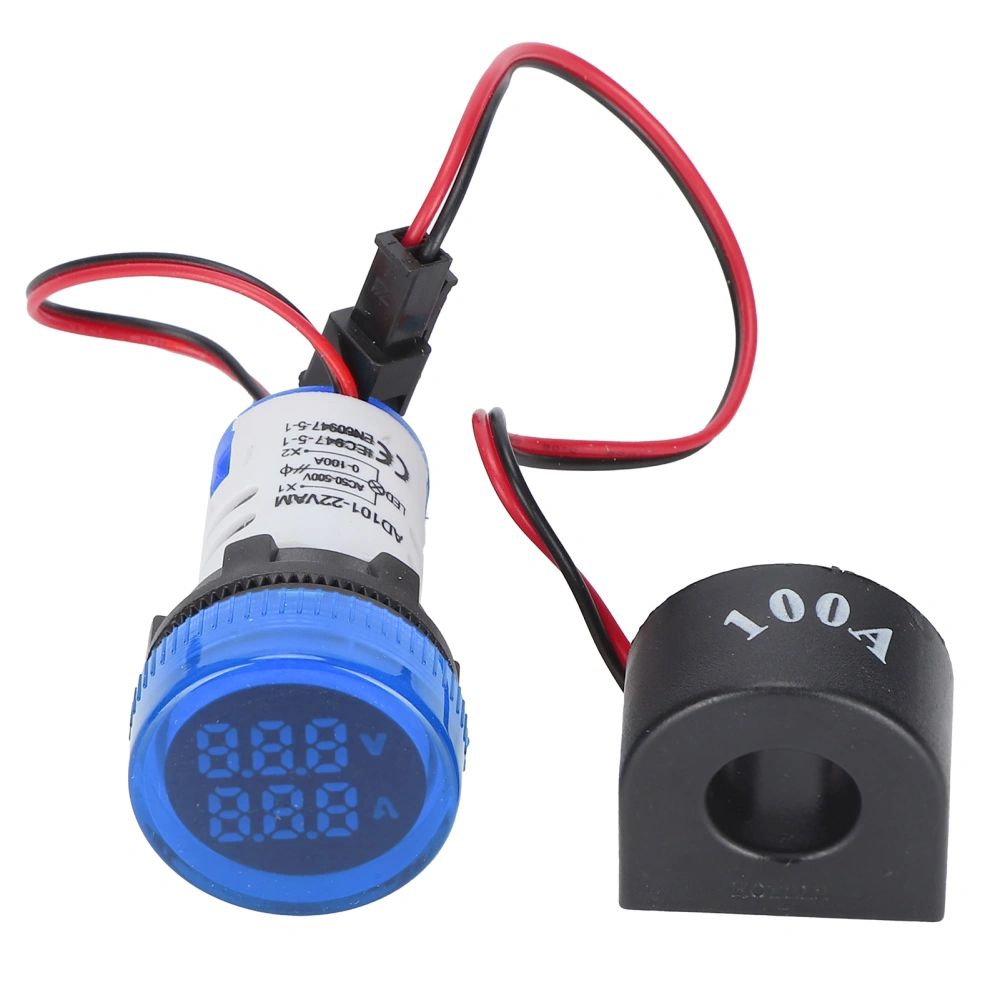 Current Signal Indicator Universal 2‑Display Round Lamp Light 60~500V AC AD101‑22VAMBlue