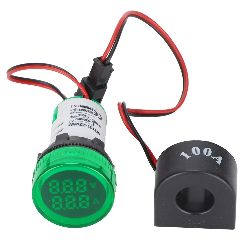 Current Signal Indicator Universal 2‑Display Round Lamp Light 60~500V AC AD101‑22VAMGreen