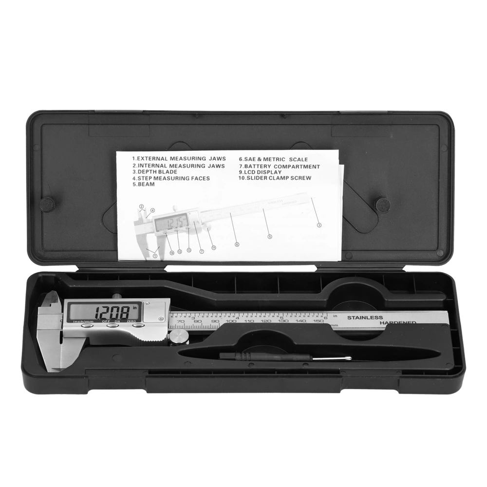 150mm/6in Vernier Caliper Stainless Steel Electronic Digital Ruler with Large LCD Display