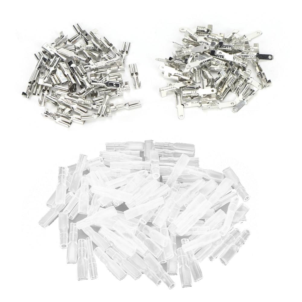 Spade Crimp Terminals Female Male 50Pcs/Each with 100Pcs Insulating Sleeves 2.8mm Silver