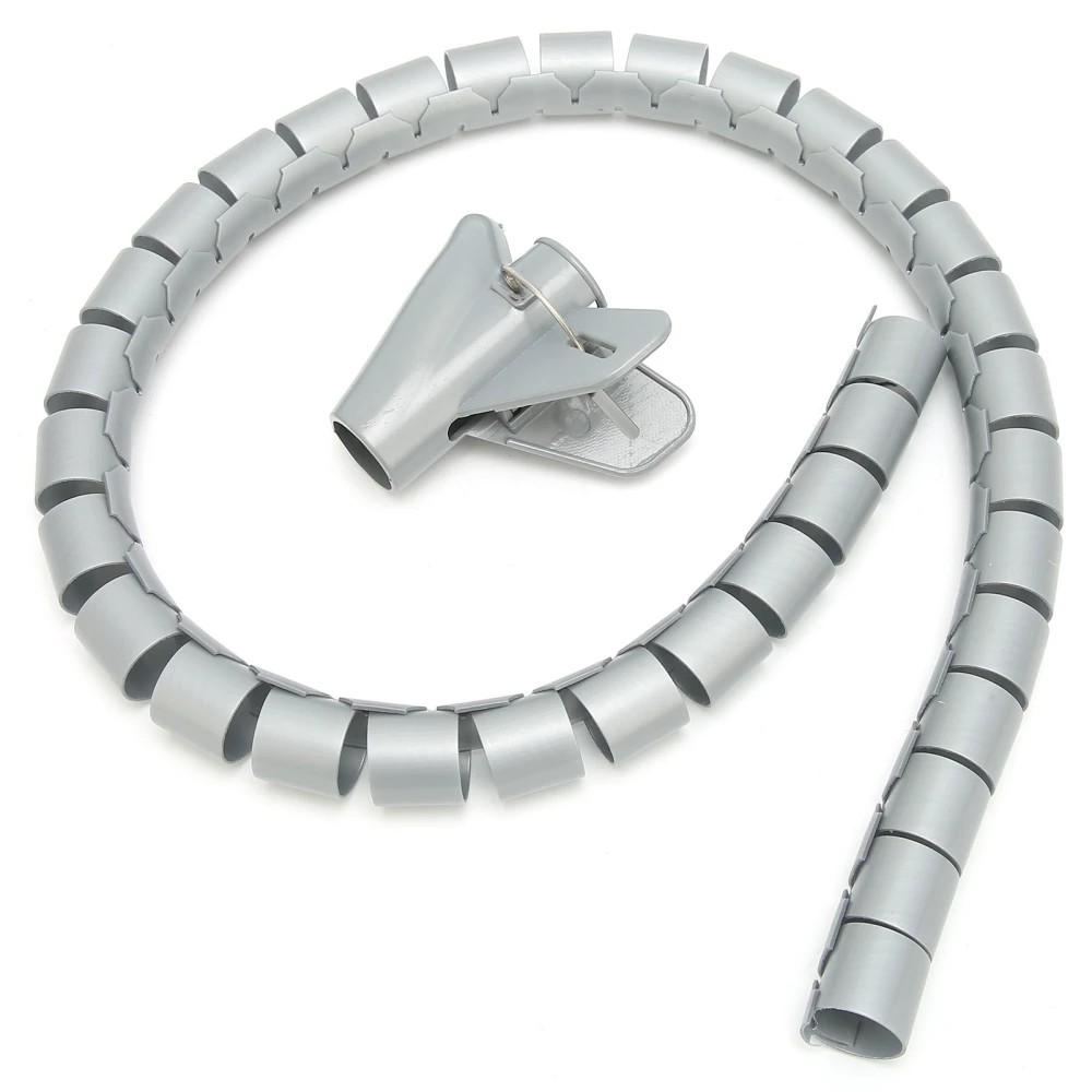 Cable Sleeve Organizer Coiled Wire Management Winding Tube Open Type with Clip 10meter GrayDia8mm