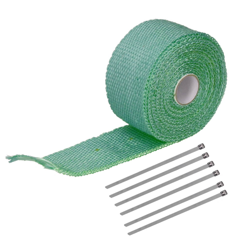 5m Heat Insulation Tape Glass Fiber Alloy Steel with 6 Steel Cable Ties for Automobile Motorcycle Exhaust PipesGreen