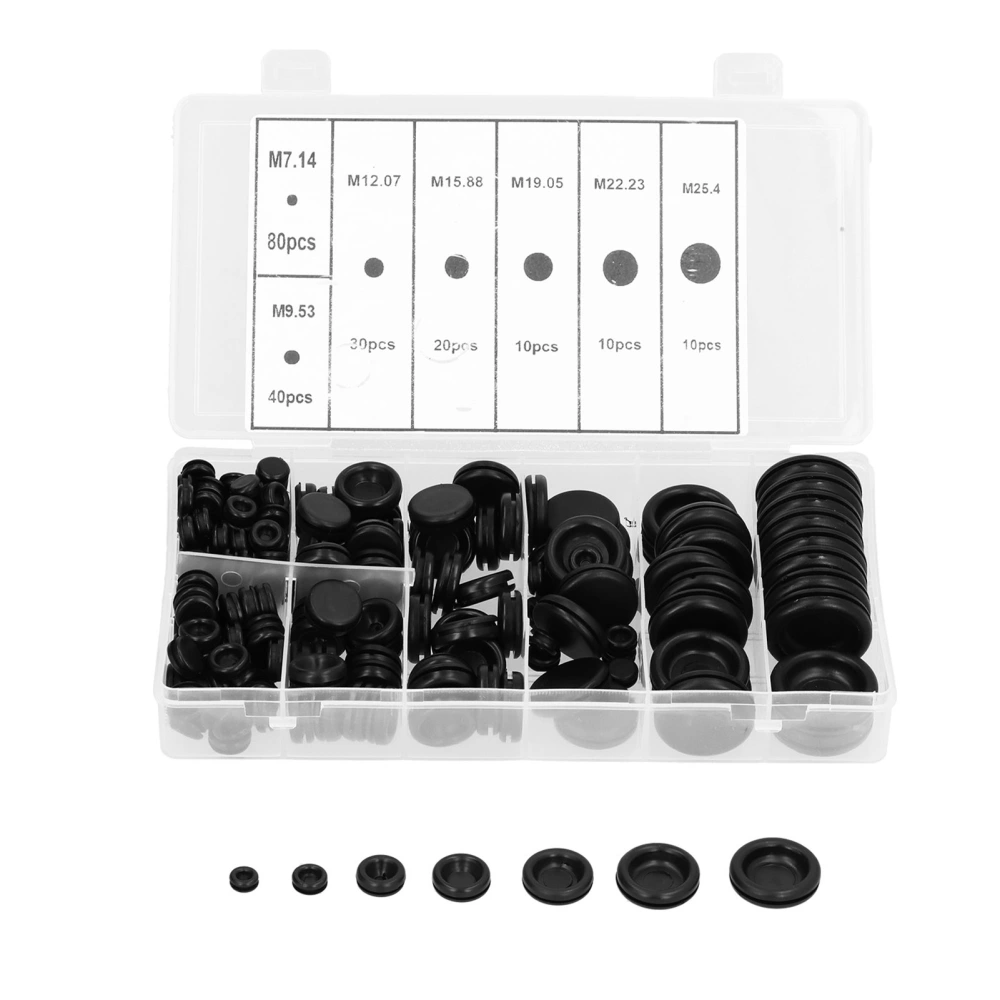 200Pcs Wire Washer Kit Rubber Grommet Dustproof Insulated Fireproof for Protecting Cable 7‑25mm