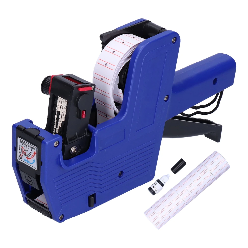 Price Tag Gun Coding Machine 8 Digits with 10pcs White Red Lines Sticker Labels Ink Blue