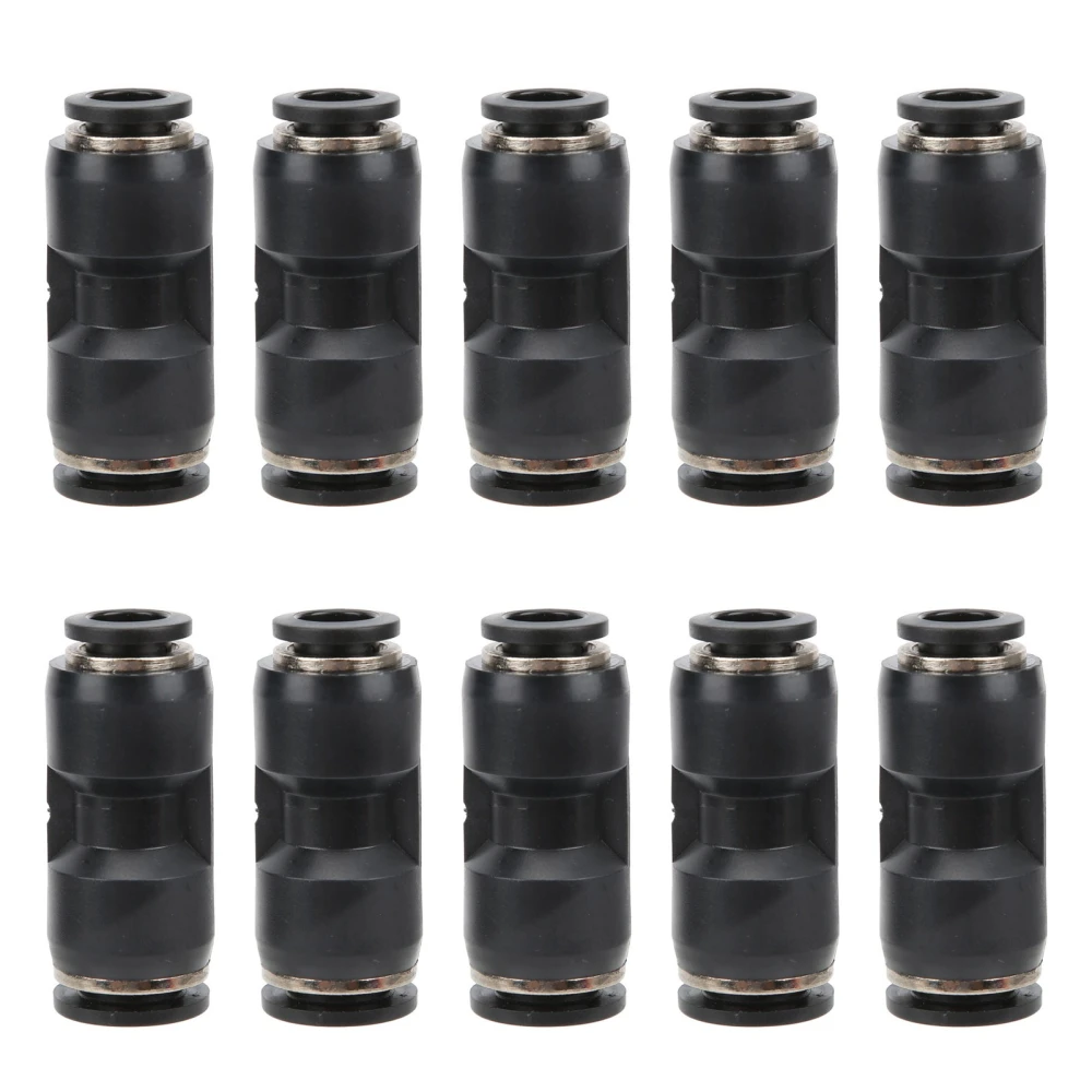 10Pcs Pneumatic Reducer Connector Stainless Steel Resin Black Straight Union Pipe Tube FittingPU12-12