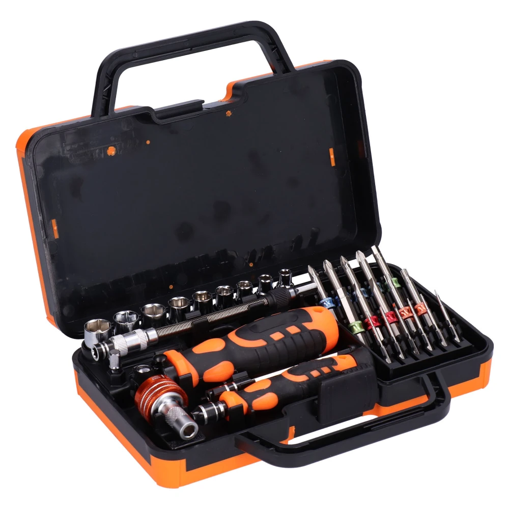 Screwdriver Bit Set Chrome Vanadium Steel 31 in 1 Ratchet Kit with 2Pcs Extension Rod JM‑6123