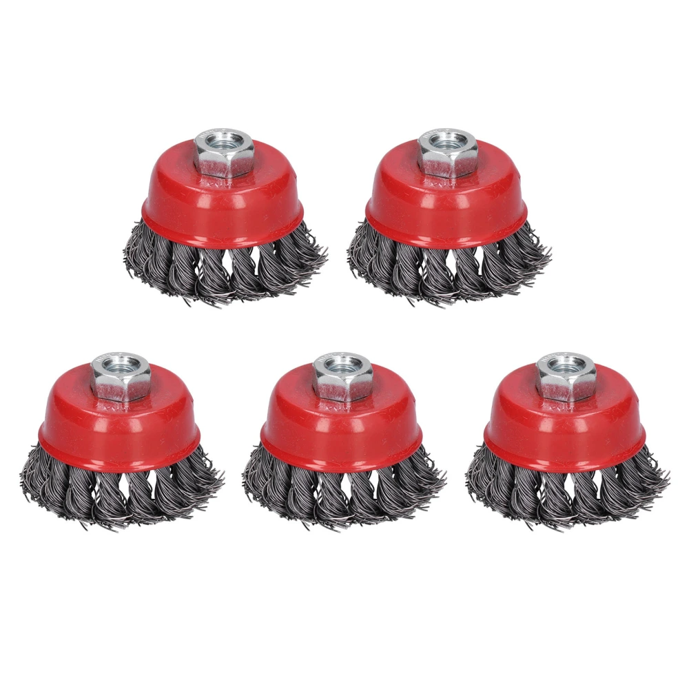 5Pcs Steel Wire Wheels Bowl Type Twisted Brushes Set M10 Screw Mounting Polishing Tool