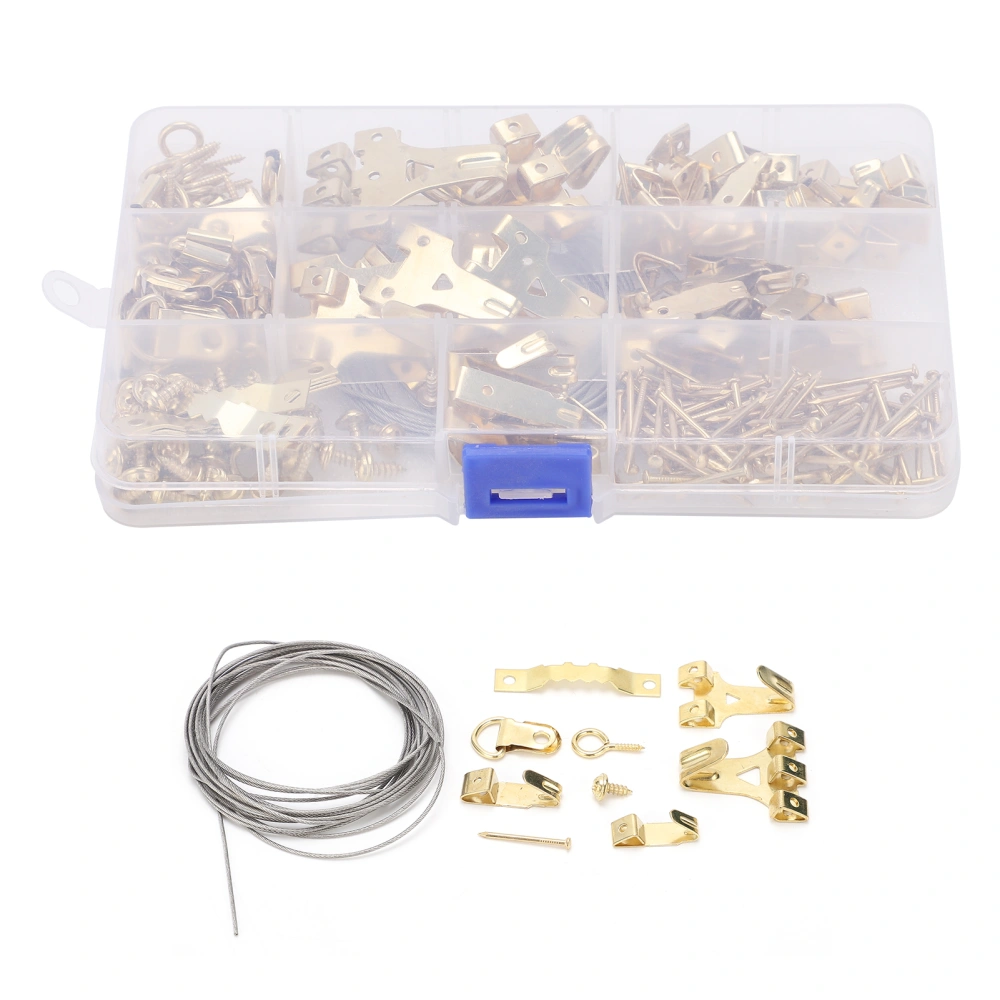 230PCS Photo Frame Hook Kit NonTrace Screw Nail for Wall Wire Rope Golden European