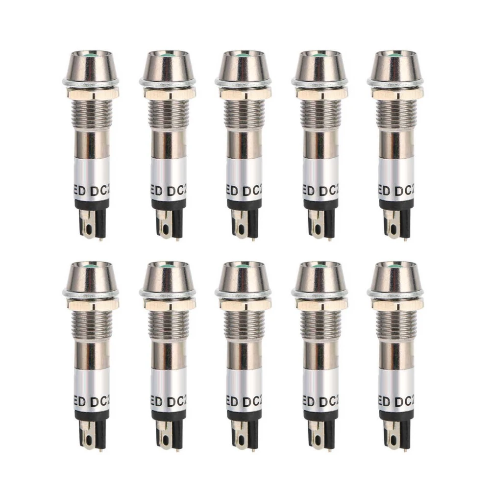 10pcs DC 24V Indicator Light Signal Lamp Stainless Steel Shell 8mm Signal Light Bulb Indicator Green