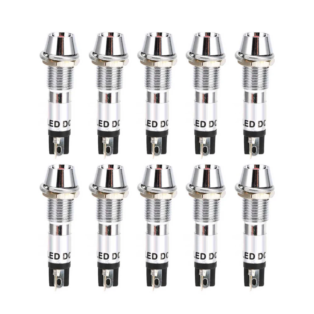 10pcs DC 24V Indicator Light Signal Lamp Stainless Steel Shell 8mm Signal Light Bulb Indicator Red