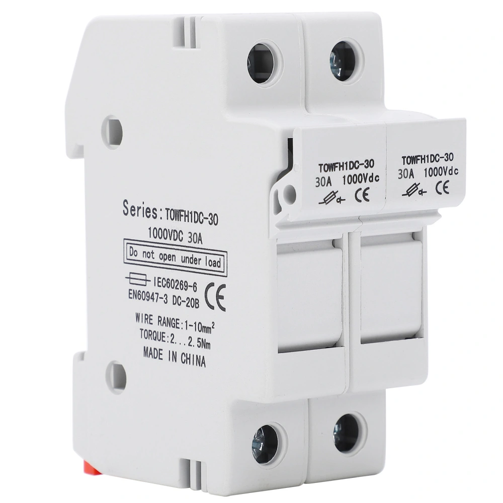 Fuse Holder Base 2 Pole DIN Rail Mount Power Distribution Control Equipment TOWFH1DC 1000VDC 2P25A