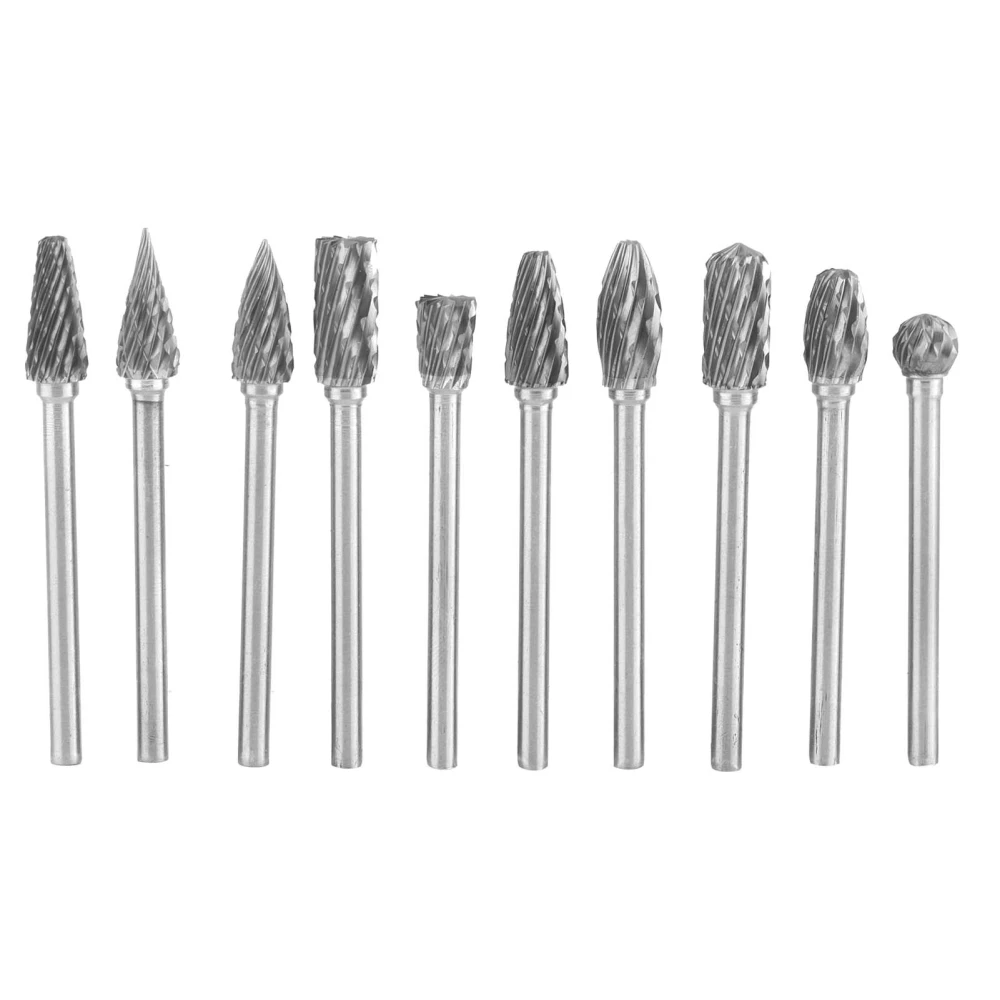 10Pcs Rotary File Milling Cutter Carbide Grinding Head Woodworking Reaming Carving Router 3mm