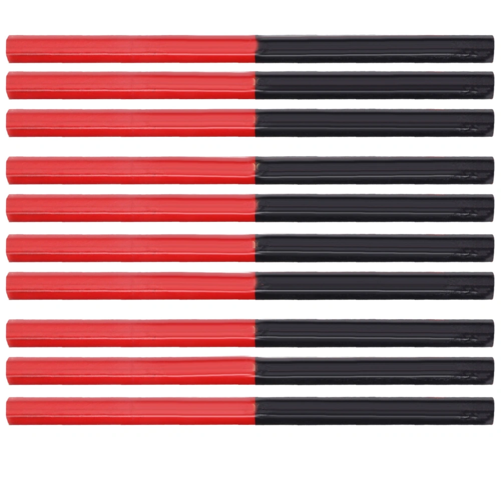 10Pcs Carpenters Pencils Red Blue 2‑Core Hex 2‑Head DIY Woodworking Mark Pen Hand Tools