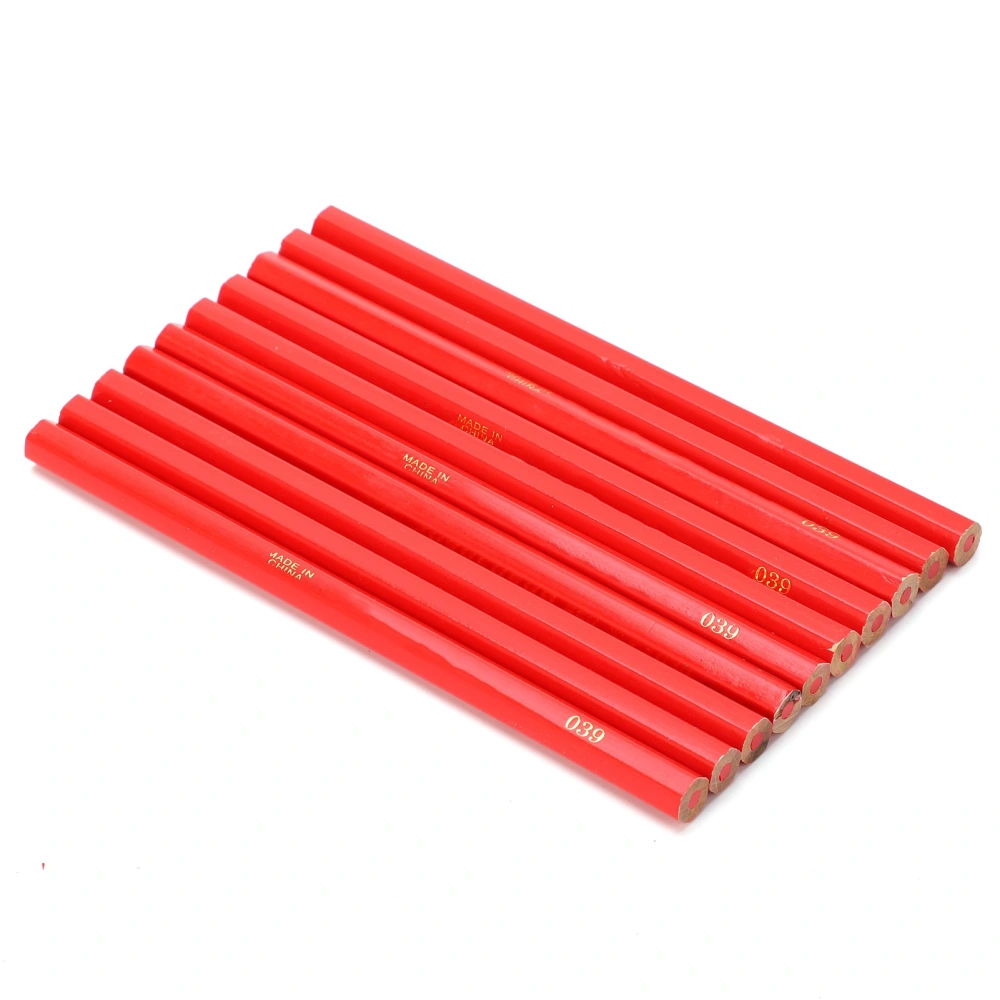 10Pcs Red Carpenter Pencil Red Core Woodworking Pine Pencil Woodworking Marking Tool