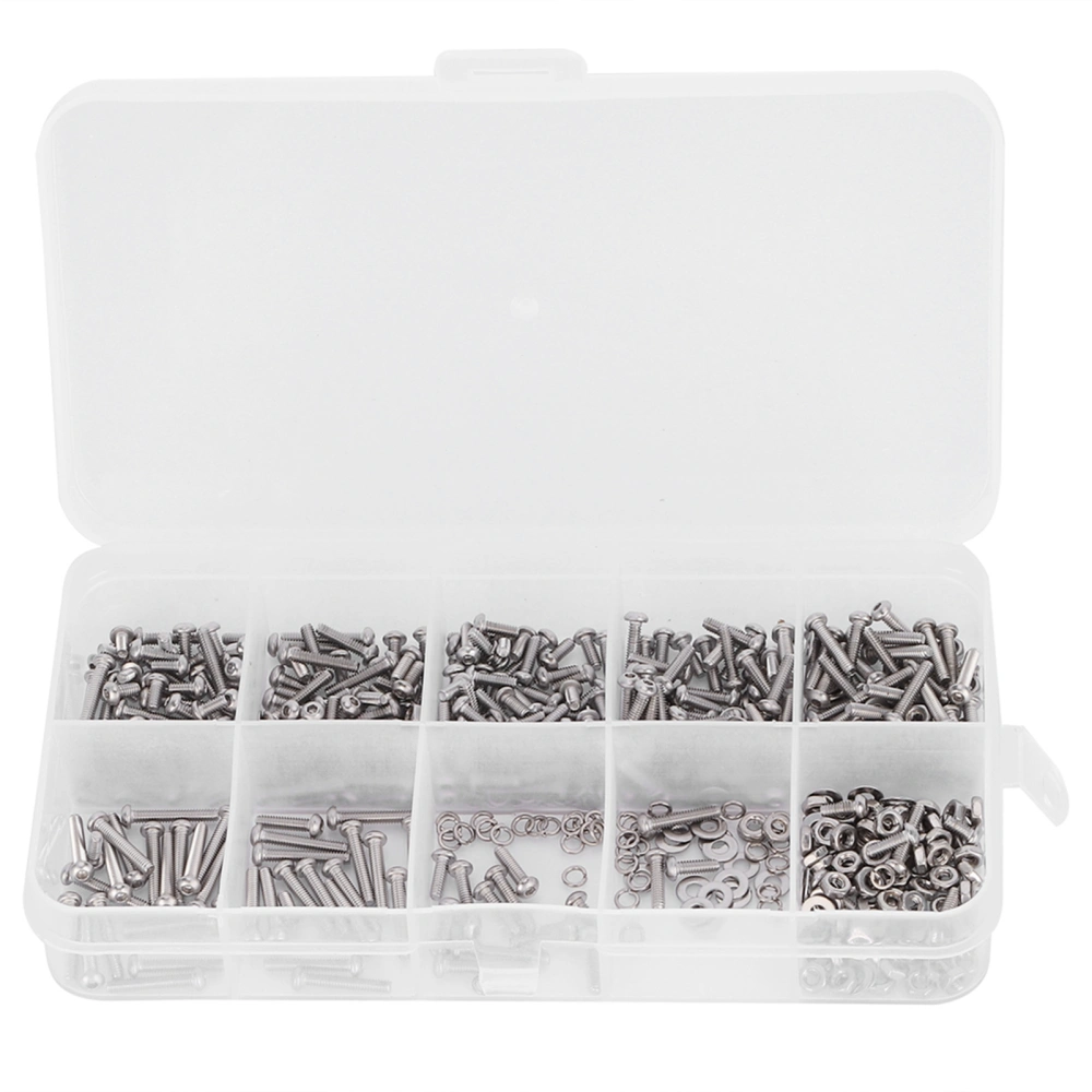 600Pcs Screw Nut Set 304 Stainless Steel Hex Socket Bolt Flat Spring Washer Fasteners