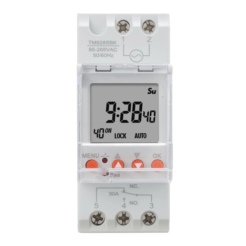 Timer Switch Screen Display Smart Digital Analog Time Backlight DIN Rail 85‑265VAC 30A