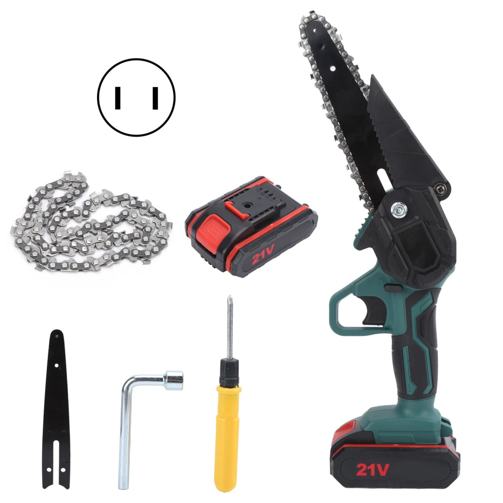 Mini Electric Chainsaw 550W 21V Tree Trimming 2 Lithium Battery 1 Charge 6in L AC100‑240VUS Plug