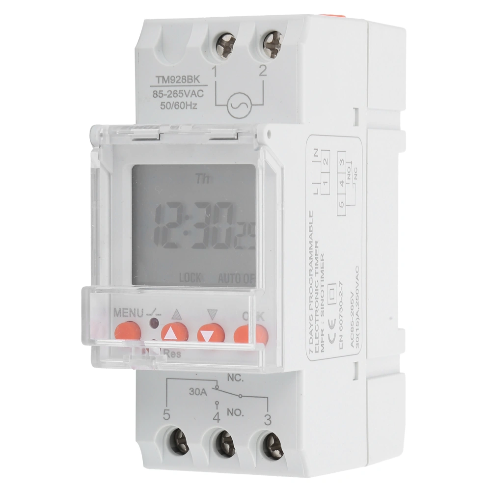 Timer Switch 24hrs Digital Analogue Programmable LCD Backlight Din Rail TM928BK 85‑265V 30A