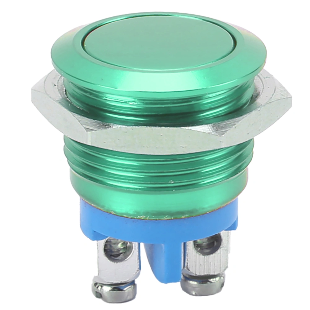 Metal Button Switch Stainless Steel 16mm Flat Round Head Waterproof SelfReset Power 220V(Green )