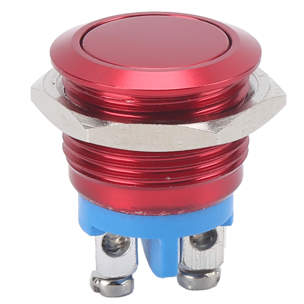 Metal Button Switch Stainless Steel 16mm Flat Round Head Waterproof SelfReset Power 220V(Red )