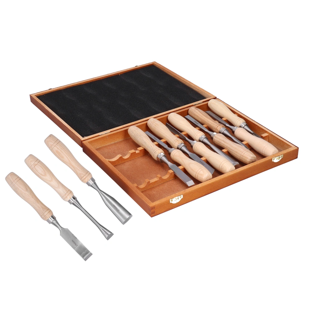 12Pcs Chisel Kit Wooden Handle 65 Manganese Steel Multifunctional Hand Carpenter Carving Tool