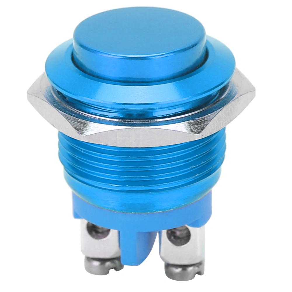 Metal Push Button Switch Waterproof Stainless Steel Self Reset Normally Open 16mm 220V(Blue )