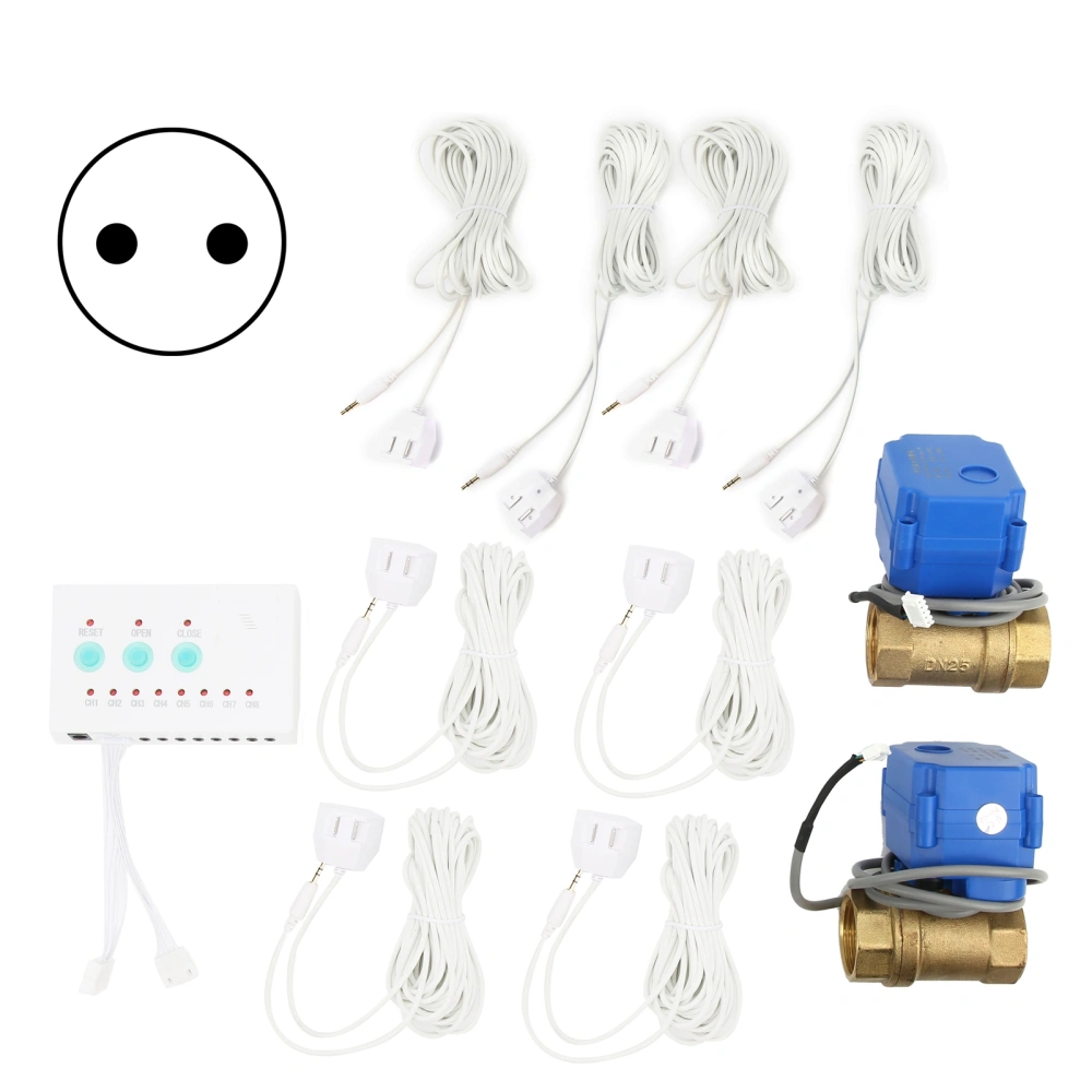 Water Leaking Alarm Sensor DN25 2 Valve 8 Way Overflow Protection Detector System AC100-240VEU Plug