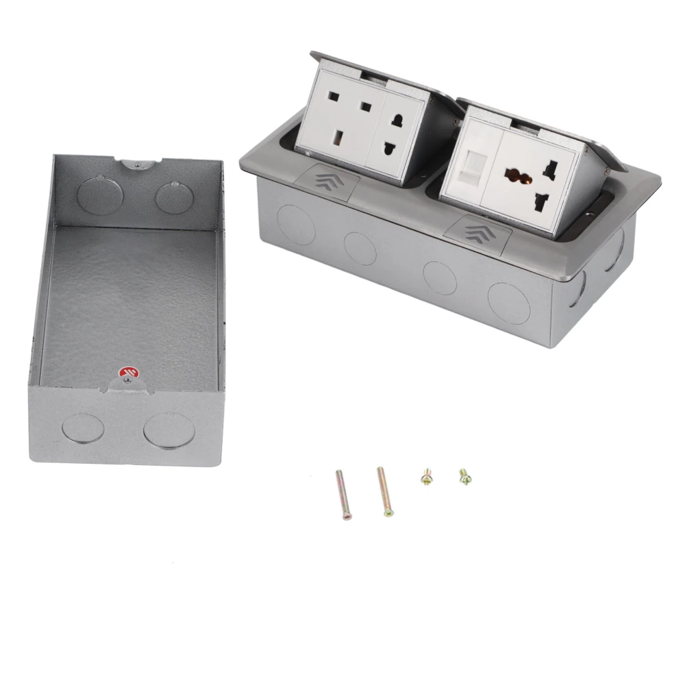 Floor Pop Up Outlet Socket Concealed Multifunction Silver Aluminum Alloy UK Standard