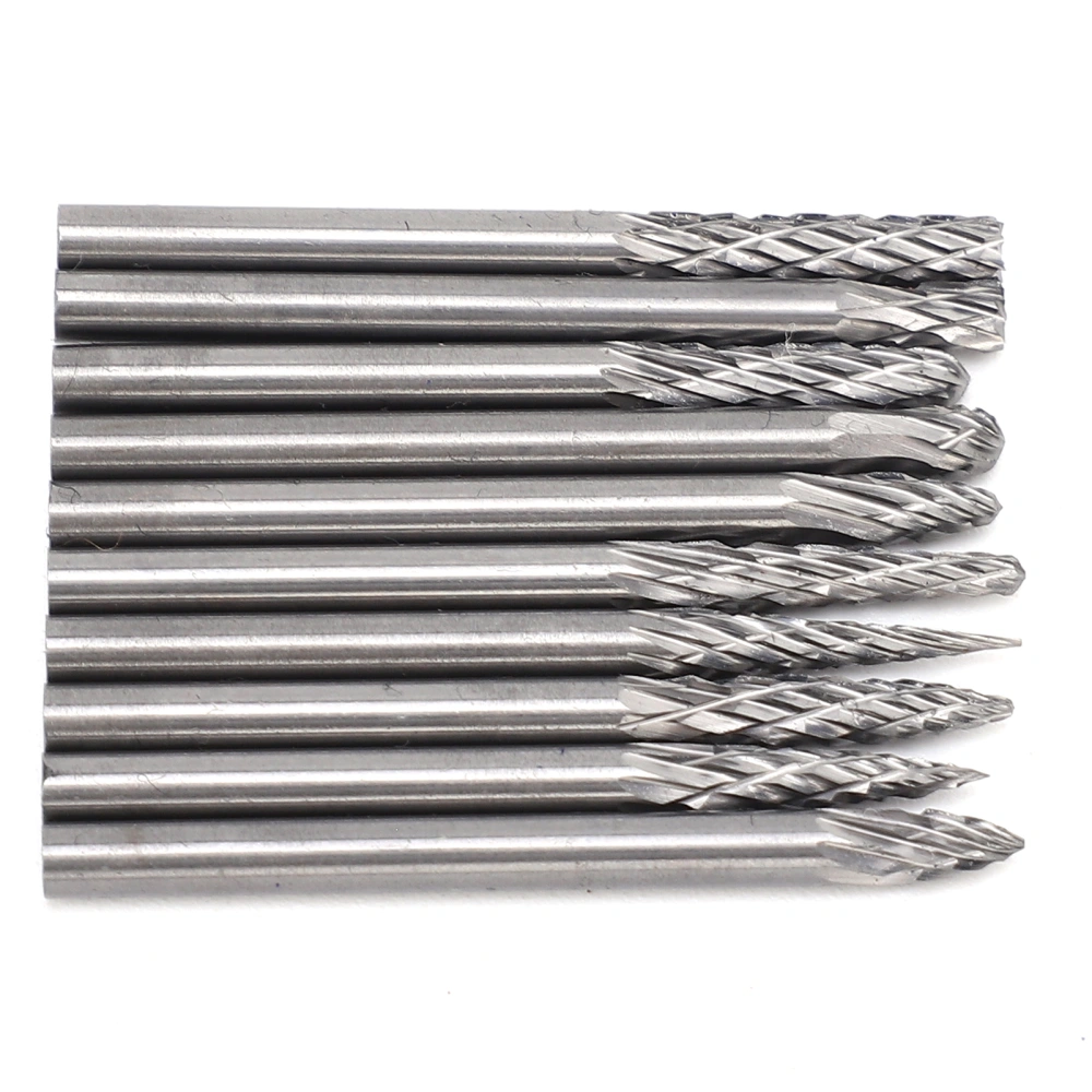 10Pcs Tungsten Steel Grinding Head Double Groove Milling Drill Bit Cutter Rotary File 3x3mm