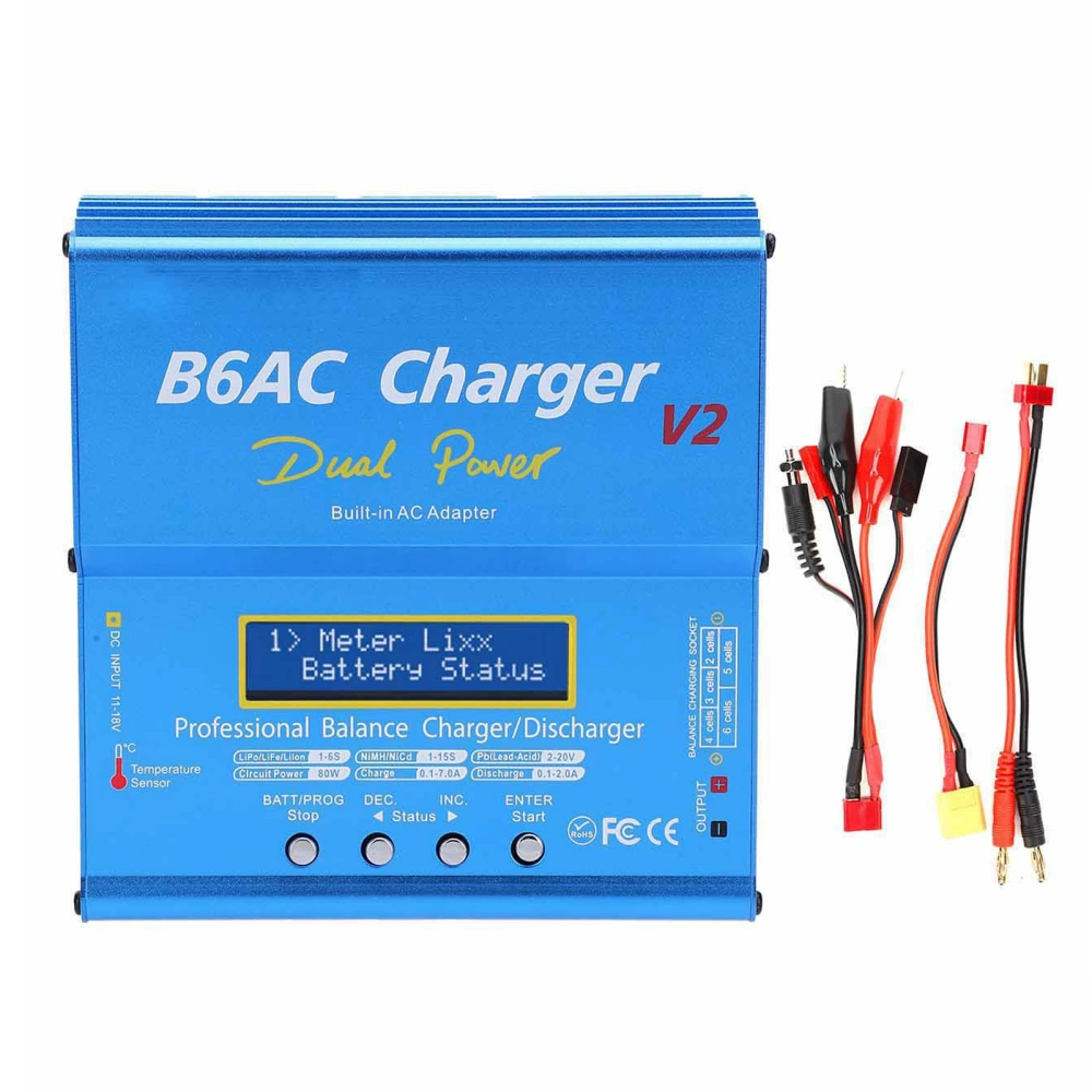 Balance Charger Discharger Intelligent Aluminum Alloy with Charging Cable 80W 7A B6AC V2Blue UK Plug 220V