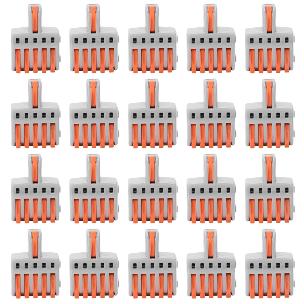 20Pcs SPL Quick Connector 1 in 5 out PushType Splitter Copper and PC Material Wire Terminal(Orange )