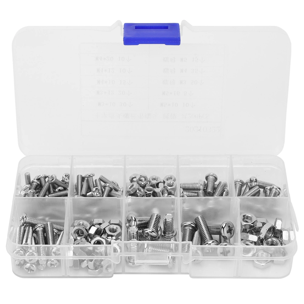 200Pcs Cross Screw Nut Set Stainless Nickeling Hardware Tools for Classified Instruments