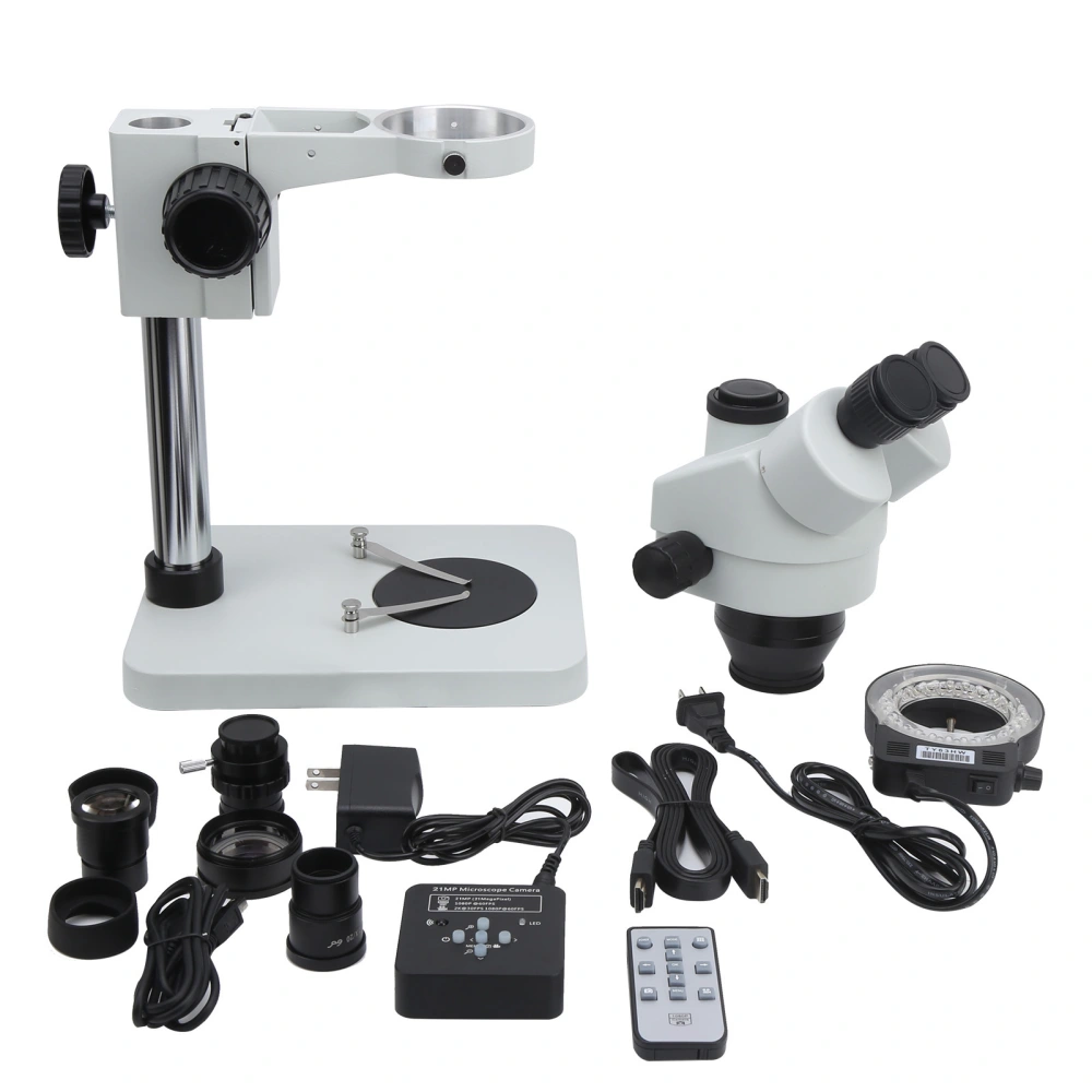 21MP 2K USB Microscope Camera 56LED Trinocular Stereo Microscope 7X-45X Zoom AC100-240VUS Plug