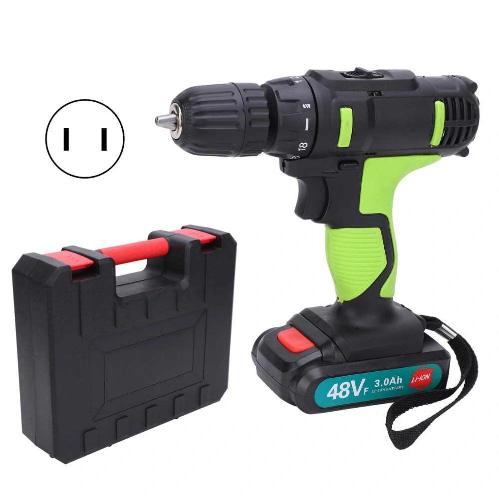 Electric Drill 2‑Speed Lithium Battery Pistol Screwdriver Impact Drilling Tool AC100‑240VUS Plug